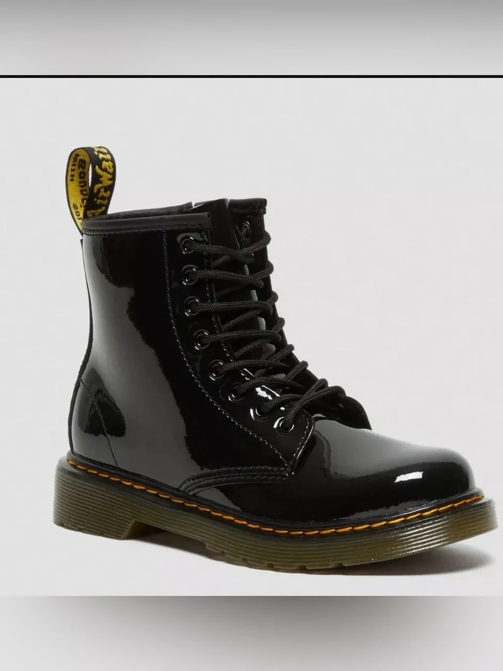 Dr. Martens Junior Glossy Black Patent Lace-Up Ankle Combat Boots Kids Size 3